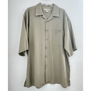 Vtg Trust USA Shirt Mens XL Moss Green Linen Blend S/S Button Up Coastal Grandpa